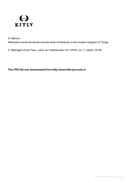 G. Marcus Alternative Social Structures and the Limits of Hierarchy in the Modern Kingdom of Tonga