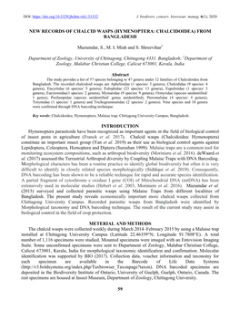 59 NEW RECORDS of CHALCID WASPS (HYMENOPTERA: CHALCIDOIDEA) from BANGLADESH Mazumdar, S., M. I. Miah and S. Shreevihar Departmen