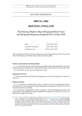 (Right to Buy) (Designated Rural Areas and Designated Regions) (England) (No.2) Order 2004