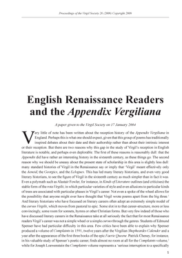 English Renaissance Readers and the Appendix Vergiliana