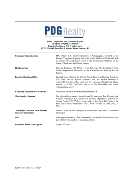 Company's Identification PDG Realty S.A. Empreendimentos E