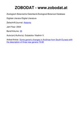 Some Generic Changes in Arctiinae from South Eurasia with The