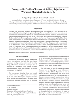 Demographic Profile of Pattern of Railway Injuries in Warangal Municipal Limits, A