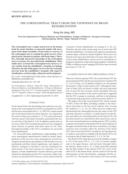 The Corticospinal Tract from the Viewpoint of Brain Rehabilitation