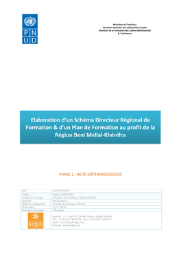 Elaboration D'un Schéma Directeur Régional De Formation & D'un Plan De Formation Au Profit De La Région Beni Mellal-K