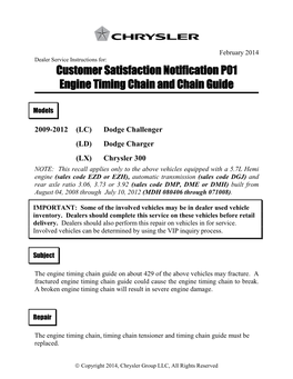 Customer Satisfaction Notification P01 Engine Timing Chain and Chain Guide