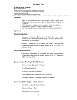 Curriculum Vitae Dr. Manoj Kumar Srivastava