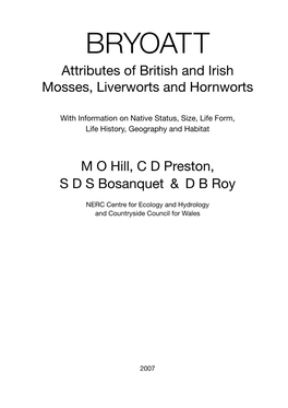 BRYOATT Attributes of British and Irish Mosses, Liverworts and Hornworts