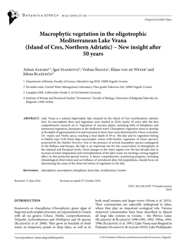 Macrophytic Vegetation in the Oligotrophic Mediterranean Lake Vrana (Island of Cres, Northern Adriatic) – New Insight After 50 Years