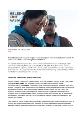 PRESS RELEASE 11Th February 2020 Public Helsinki Cine Aasia