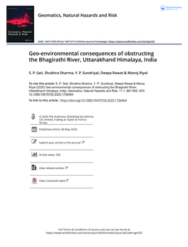 Geo-Environmental Consequences of Obstructing the Bhagirathi River, Uttarakhand Himalaya, India