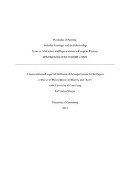 Wilhelm Worringer and the Relationship Between Abstraction and Representation in European Painting at Th