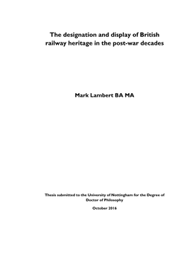 The Designation and Display of British Railway Heritage in the Post-War Decades