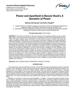 Power and Apartheid in Bessie Head's a Question of Power