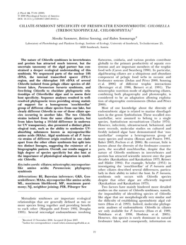 Ciliate-Symbiont Specificity of Freshwater Endosymbiotic Chlorella (Trebouxiophyceae, Chlorophyta)1