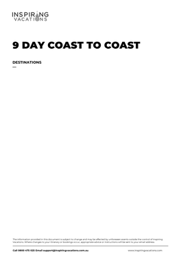 9 Day Coast to Coast