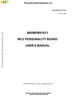M68mpb916y3 Mcu Personality Board User's Manual