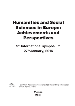 Humanities and Social Sciences in Europe: Achievements and Perspectives