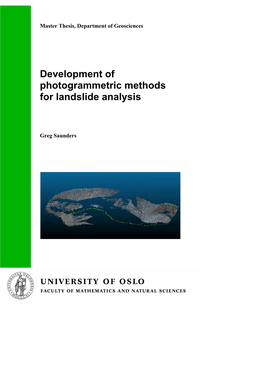 Development of Photogrammetric Methods for Landslide Analysis