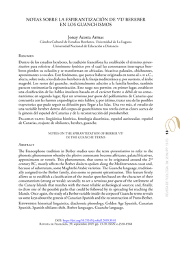 Notas Sobre La Espirantización De */T/ Bereber En Los Guanchismos