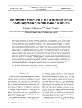 Bioturbation Behaviour of the Spatangoid Urchin Abatus Ingens in Antarctic Marine Sediments