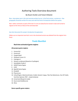 Authoring Tools Overview Document