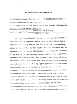 Petrology of the Kohistan Arc and Hosted Hydrothermal Sulfides, Gilgit Area, Pakistan