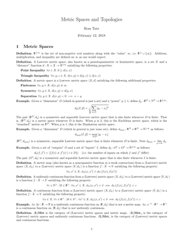 Metric Spaces and Topologies