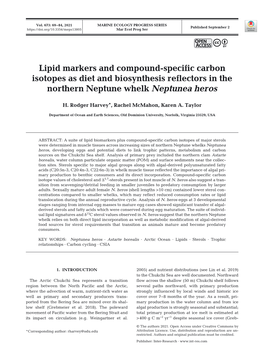 Lipid Markers and Compound-Specific Carbon Isotopes As Diet and Biosynthesis Reflectors in the Northern Neptune Whelk Neptunea Heros