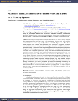 Analysis of Tidal Accelerations in the Solar System and in Extra- Solar Planetary Systems