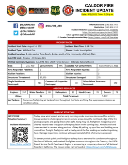 Caldor Fire Incident Update