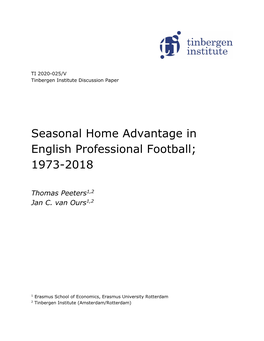Seasonal Home Advantage in English Professional Football; 1973-2018