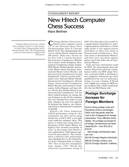 New Hitech Computer Chess Success Hans Berliner