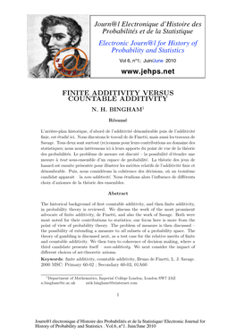 Finite Additivity Versus Countable Additivity N