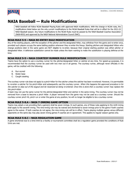 NAIA Baseball — Rule Modifications