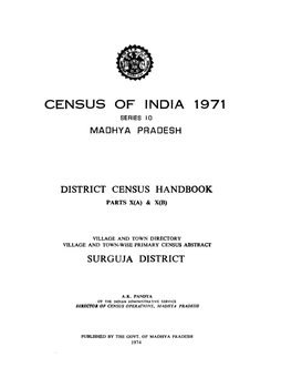 District Census Handbook, Surguja, Parts X