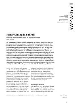 Kein Frühling in Bahrain Politischer Stillstand Ist Die Ursache Für Anhaltende Unruhen Guido Steinberg