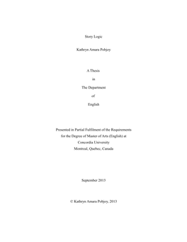 Story Logic Kathryn Amara Pobjoy a Thesis in the Department Of