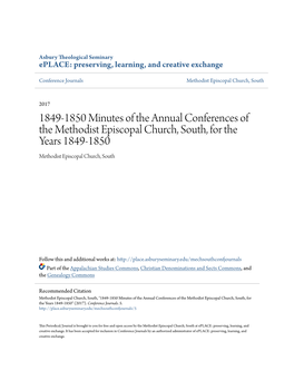 1849-1850 Minutes of the Annual Conferences of the Methodist Episcopal Church, South, for the Years 1849-1850 Methodist Episcopal Church, South