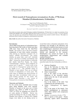 First Record of Temnopleurus Toreumaticus (Leske, 1778) from Mumbai (Echinodermata; Echinoidea)