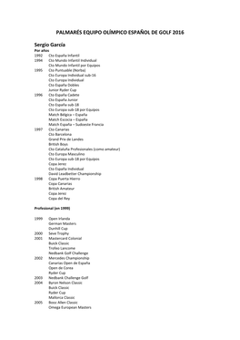 PALMARÉS EQUIPO OLÍMPICO ESPAÑOL DE GOLF 2016 Sergio