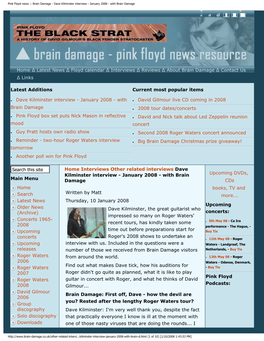 Pink Floyd News :: Brain Damage - Dave Kilminster Interview - January 2008 - with Brain Damage