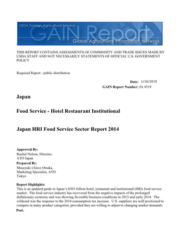 Hotel Restaurant Institutional Japan