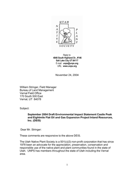 UNPS DEIS Response Letter Sent 11/24/04