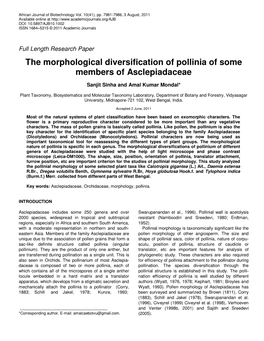 The Morphological Diversification of Pollinia of Some Members of Asclepiadaceae