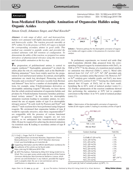 Iron‐Mediated Electrophilic Amination of Organozinc Halides Using Organic Azides