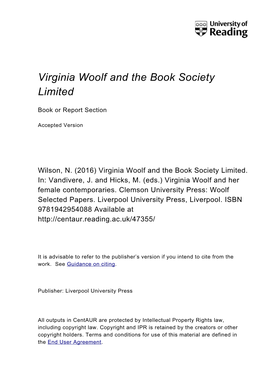 Virginia Woolf and the Book Society Limited