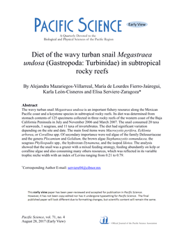 Diet of the Wavy Turban Snail Megastraea Undosa (Gastropoda: Turbinidae) in Subtropical Rocky Reefs