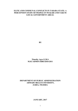 Elite and Communal Conflicts in Taraba State: a Perception Study of People in Wukari and Takum Local Government Areas