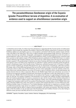 (Greater Precordillera) Terrane of Argentina: a Re-Evaluation of Evidence Used to Support an Allochthonous Laurentian Origin